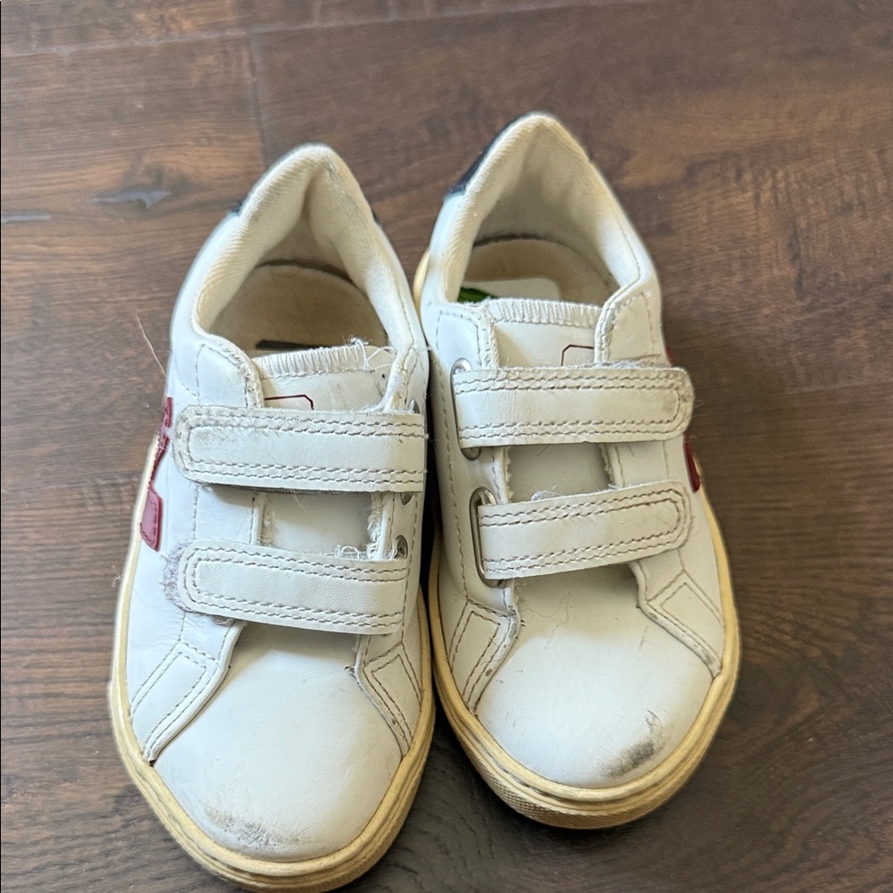 Veja Kids White and Red Velcro Sneakers
